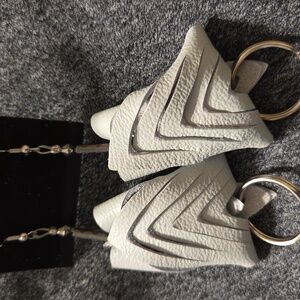 Gray Layered Leather Earrings